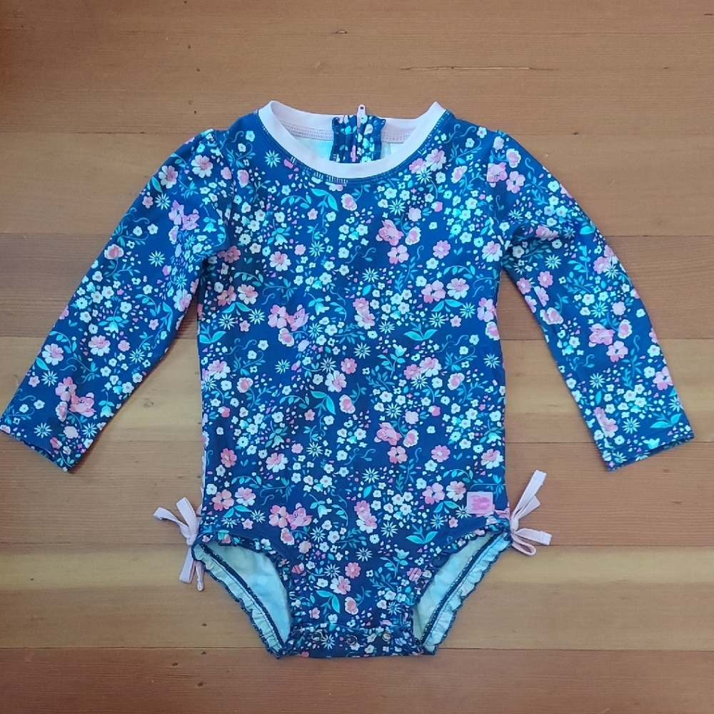 Ruffle Butts Blue and Pink Floral Bathing Suit